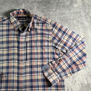 Orvis Plaid Trout Fishing Stretch Flannel Button Down Shirt Mens Med (Read)